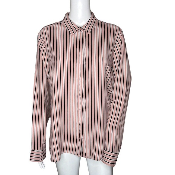 Express Tops - Express Shirt Womens Large Pink Black Stripe Portofino Office Casual‎ Versatile